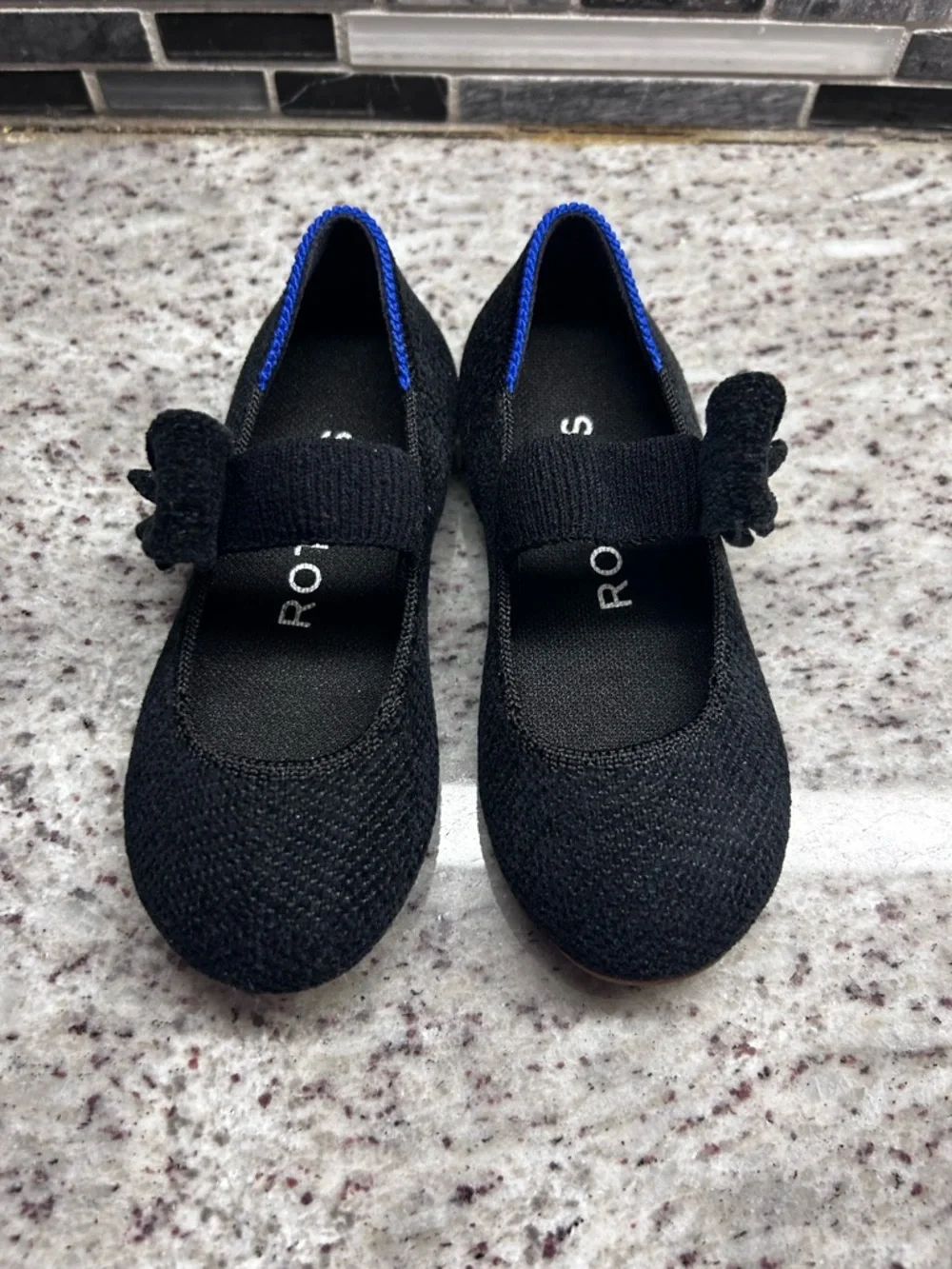 Rothy's Black Knit Bow Mary Jane Kids Dress Shoes